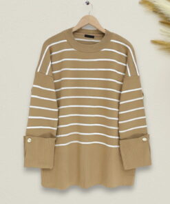 Layered Sweater Sweater with Button Detail on the Sleeve -Mink