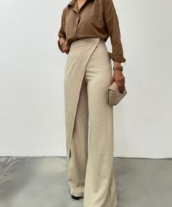 Side Layer Linen Pants -Beige