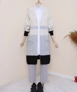 Silvery Hooded Sweater Cardigan -Grey