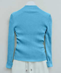 Half Turtleneck Ribbed Sweater - Turquoise