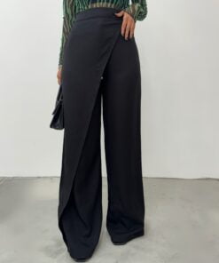 Side Layer Linen Pants -Black