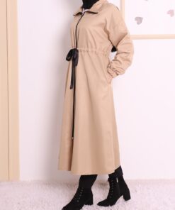 Stand Collar Tunnel Tie Trenc -Mink
