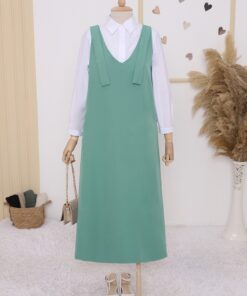 Long Gilet with Ties on Shoulders -Green