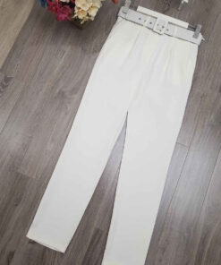 Fabric Pants with Thick Belt -Ecru