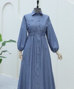 Striped Dress with Front Buttons and Elastic Waist -Laci
