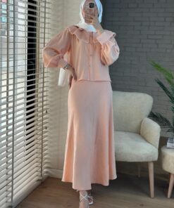 Lacy Lettuce Collar Pure Linen Skirted Suit -Fawn