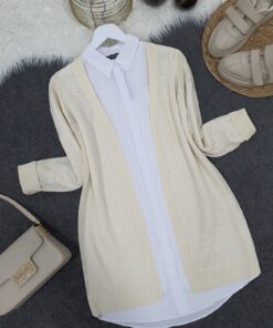 Floral Patterned Mesh Spring Cardigan -Cream
