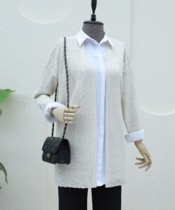 Openwork Cardigan with Patterned Skirt -Stone