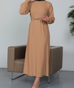 Hündür yaxalı yivli zəncirli kəmərli don - Mink