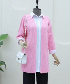 Openwork Cardigan with Patterned Skirt -Pink