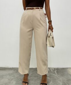 Slim Belted Pockets with Sewn Trousers -Beige