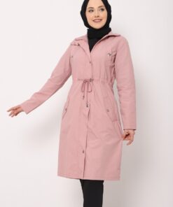 Unlined Washed Organic Cotton Trenckot with Tunnel Tie Top Pocket Detail -Pudra