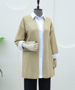 Openwork Cardigan with Patterned Skirt -Mink