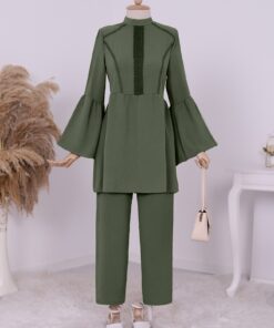 Front Scalloped Spanish Sleeve Ayrobin Suit -Green