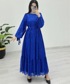 Evening Dresses with Stitched Skirt and Belt -Saks