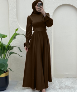 Satin Evening Dress with Cross-Linked Waist -Taba