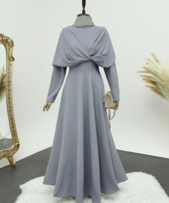 Cross Front Double Layer Judge Collar Crepe Dress -Grey