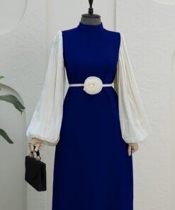 Rose Belted Dress with Smocked Detailed Sleeves -Laci