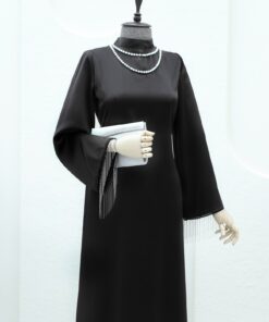 Dress with Lace-Up Back and Chain Detail on Cuffs -Black