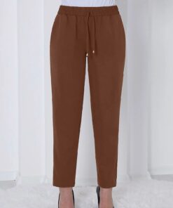 Double Pockets Elastic Waist Elastic Waistband Pants with Lace-up Detail -Oracotta