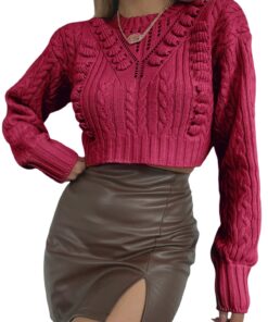 Embossed Patterned Openwork Sweater -Fuchsia
