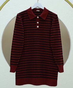 Polo Yaxa Düyməli Trikotaj Sviter - Bordo Qırmızı
