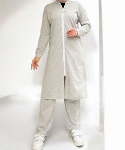 Two-string combed cotton suit with bias collar and full-length zipper -Light Gray