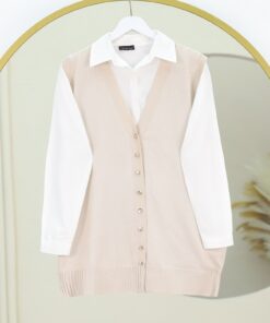 V-Neck Buttoned Sweater Vest -Cream